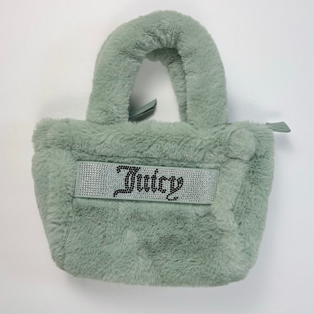Juicy Couture Sage Green Faux Fur Rhinestone Mini Tote